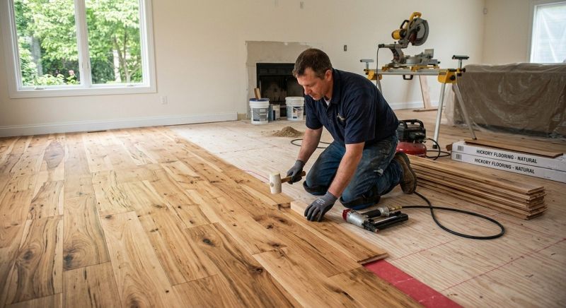 Hickory Floor Installation in Wells, ME