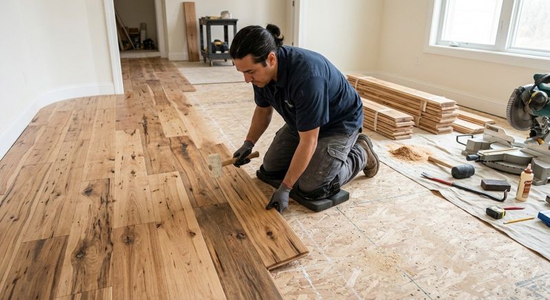 Hickory Floor Installation in Wells, ME