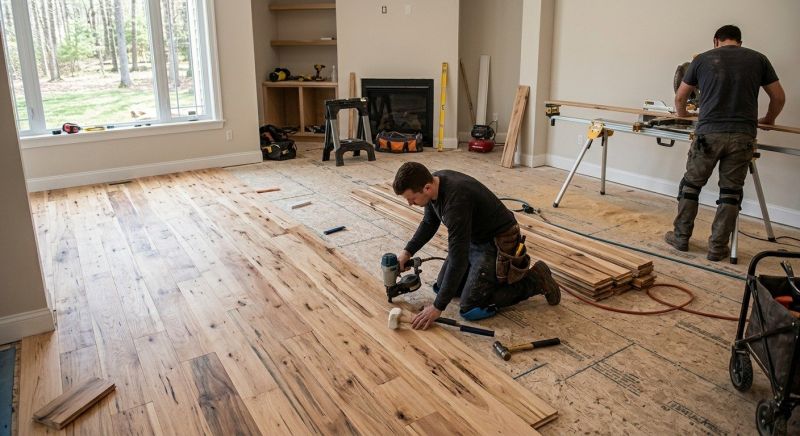 Hickory Floor Installation in Wells, ME