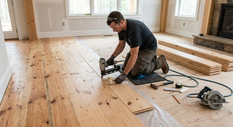 Pine Floor Installation in Wells, ME