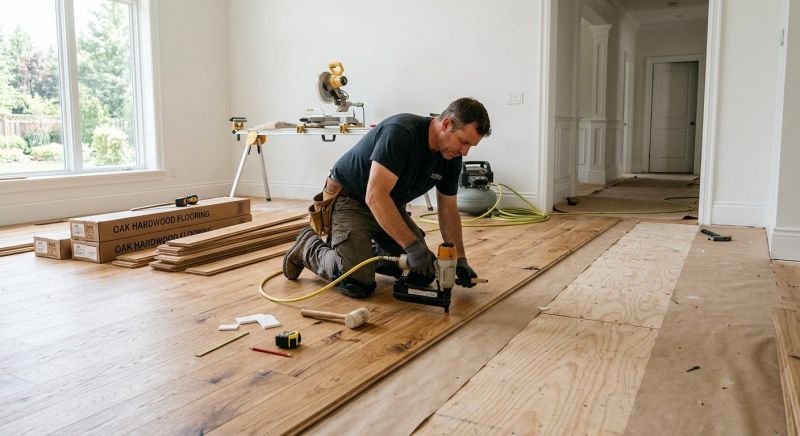 White Oak Floor Installation in Wells, ME